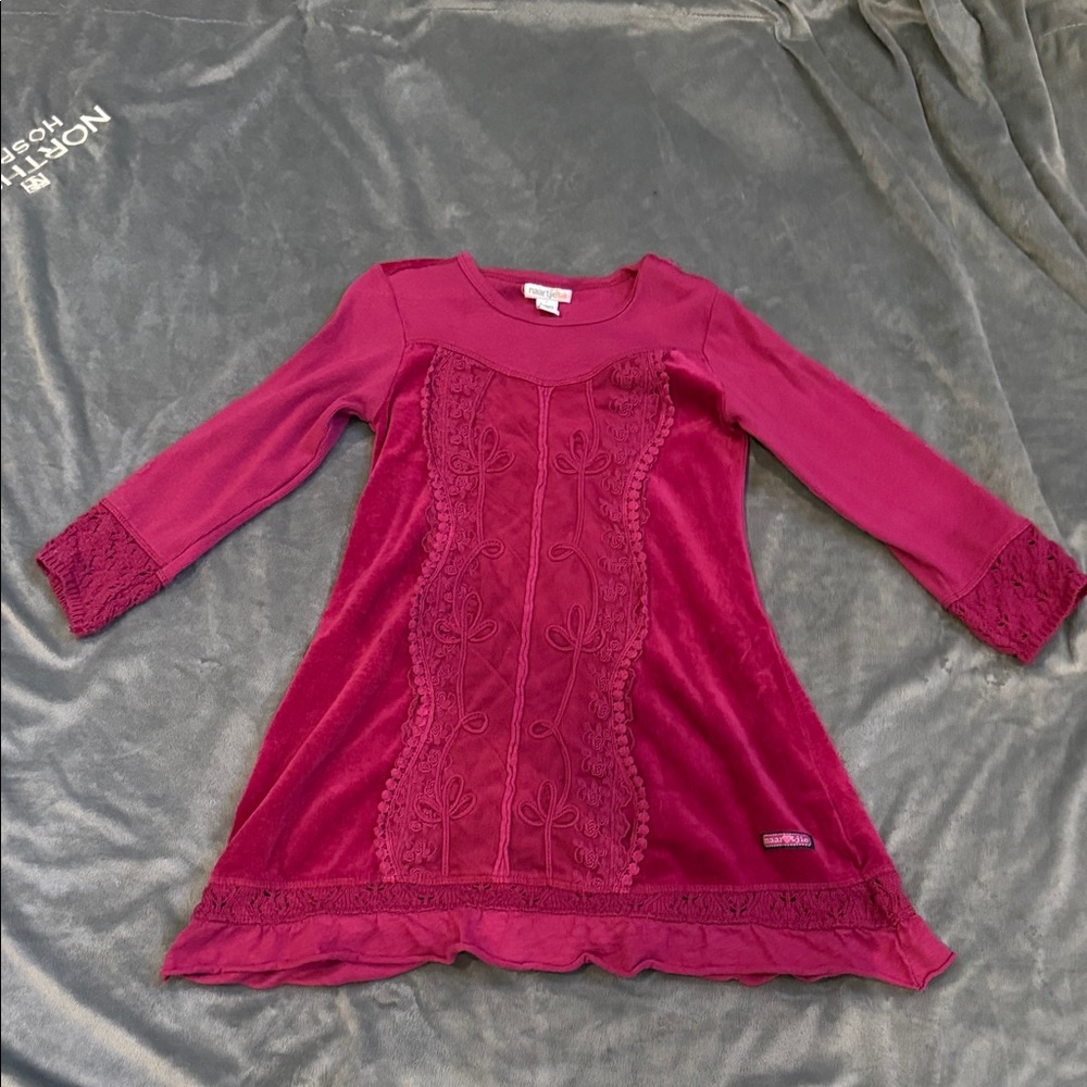 naartjie Girls' Deep Pink Velvet Lace-Trim Dress